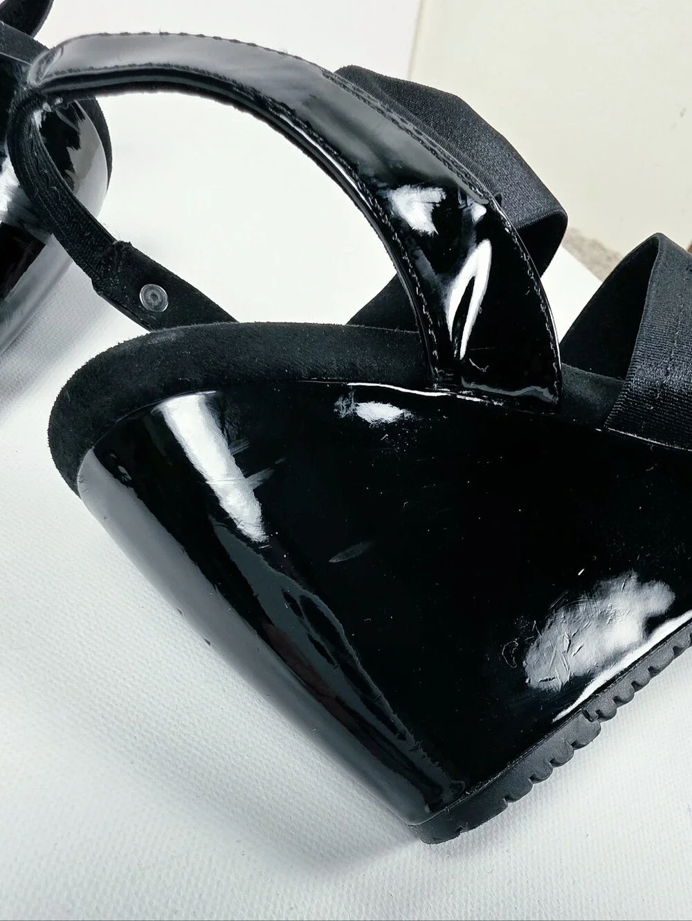 Anne Klein Sport Size 7.5 Black Strappy Wedge Sandals - Women